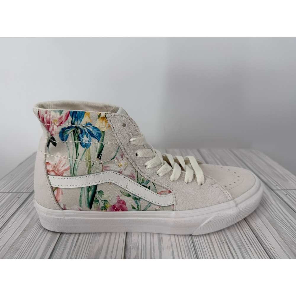Vans Sk8-Hi Tapered Floral Bouquet High Top Sneakers Cream Ivory Suede Women 9.5 - Picture 2 of 12